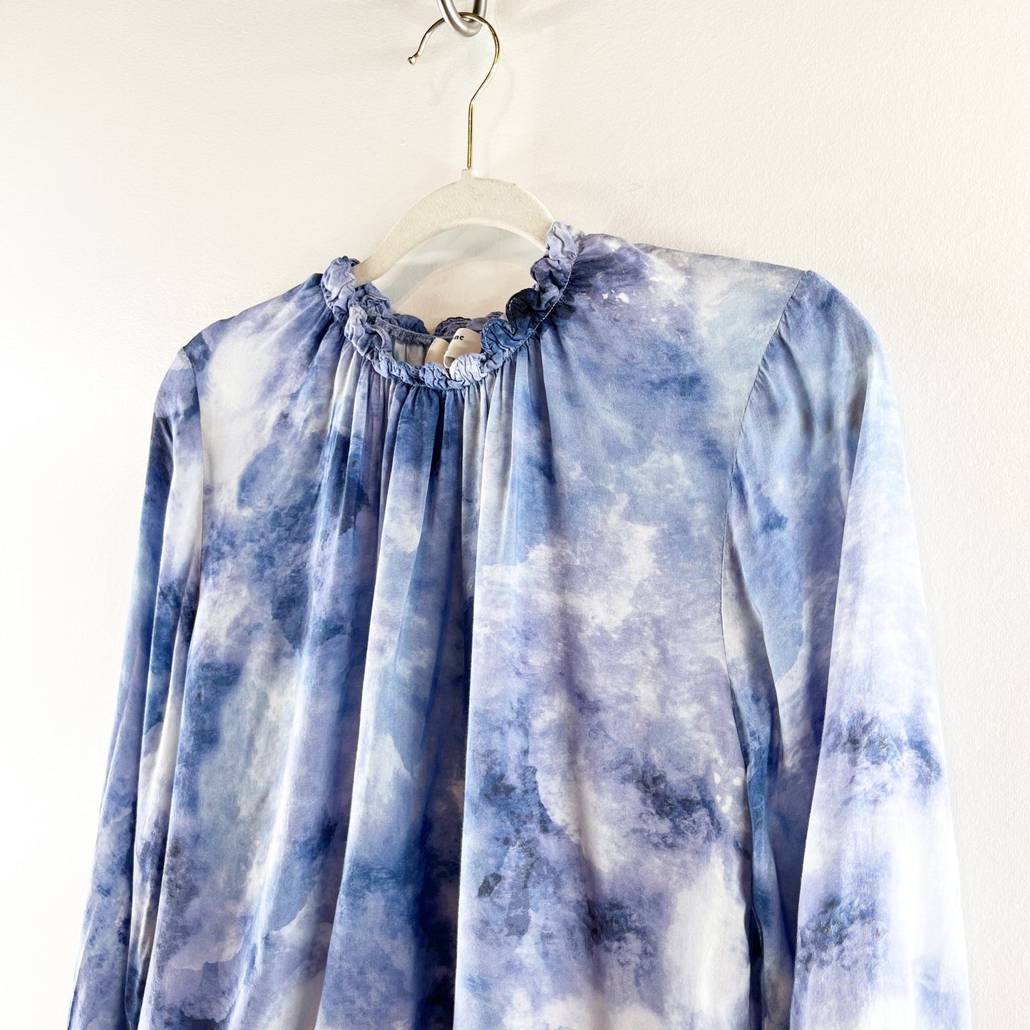 Cloth & Stone by Anthropologie Tie-Dye High Neck Blouse Top Blue Motif Medium