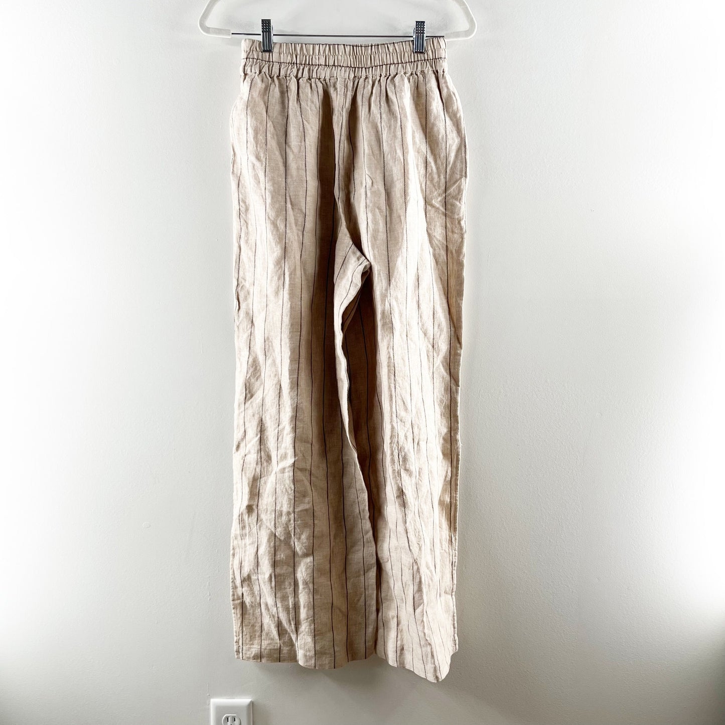 Sanctuary Short Sleeve Button Up Crop Top Wide Leg Linen Pants Set Tan Beige XS