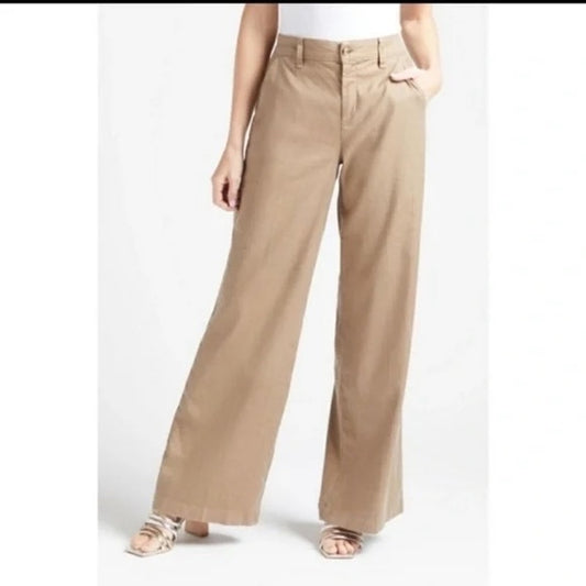 Level 99 Tallulah Linen Blend High Waisted Wide Leg Trouser Pants Sandcastle 26