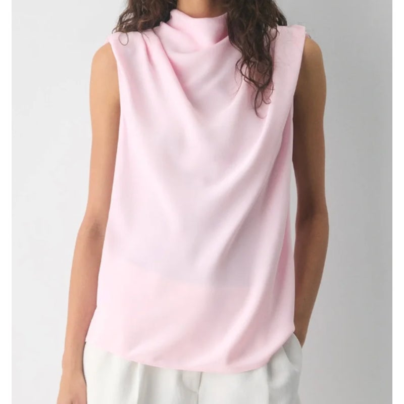 Aritzia Babton Carter Mock Neck Draped Satin Blouse Villa Pink XXS