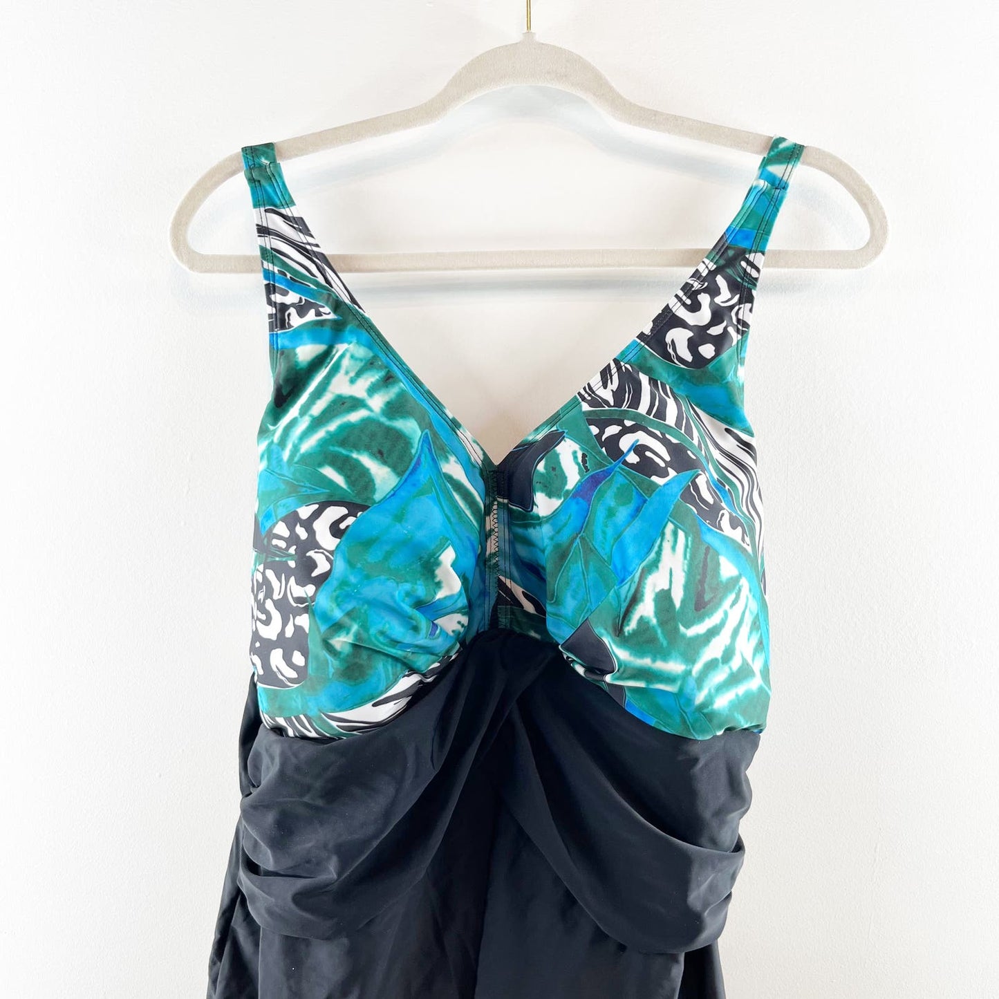 Perona One Piece Swimsuit Shaping Swimdress Blue Black 20 W