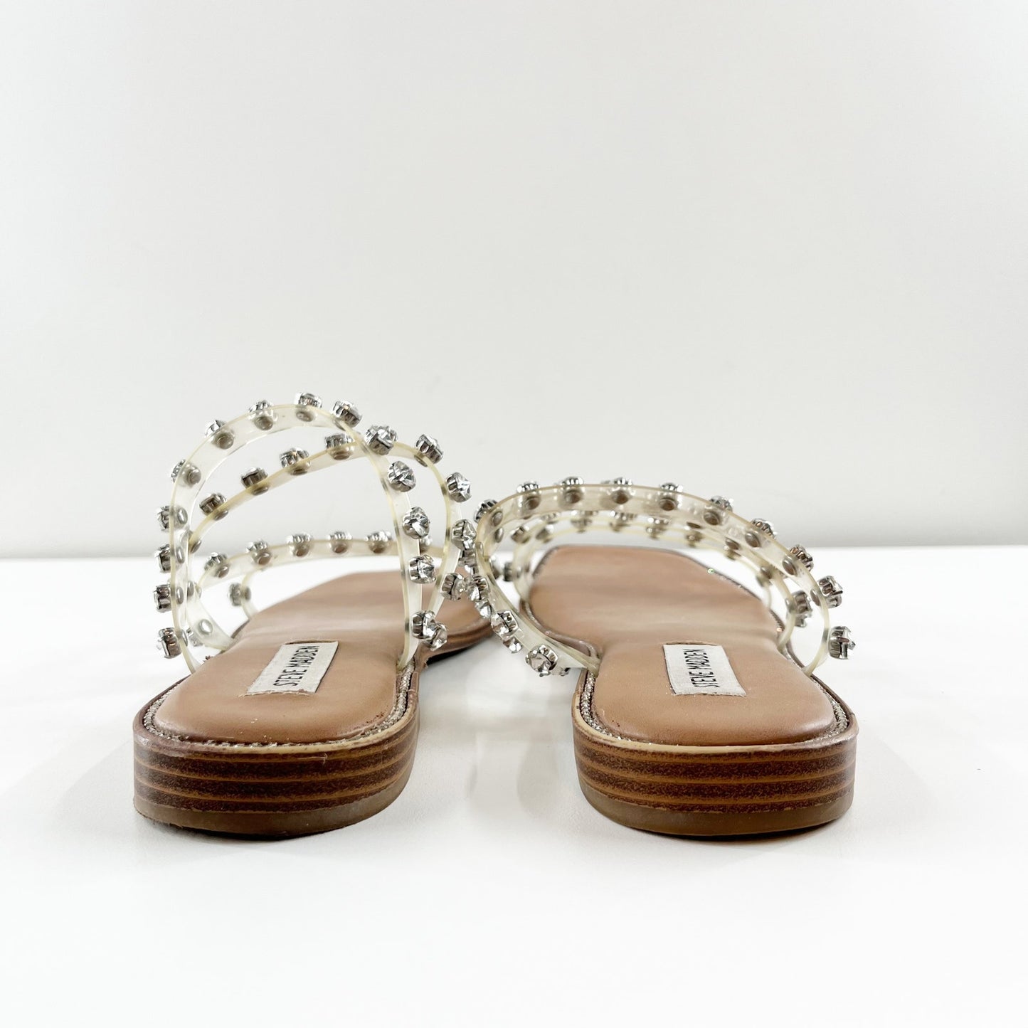 Steve Madden Skyler Embellished Rhinestone Strappy Studded Flat Sandal Clear 8.5