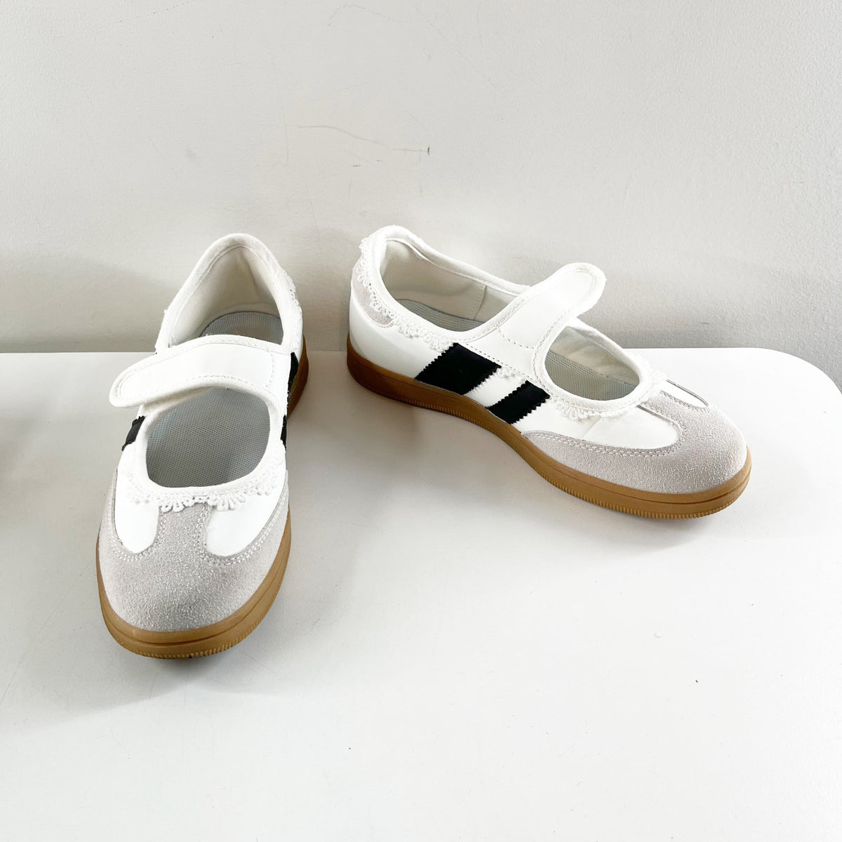 Leying Sporty Striped Ballet Flat Mary Jane Shoes Sneakers White Black 6