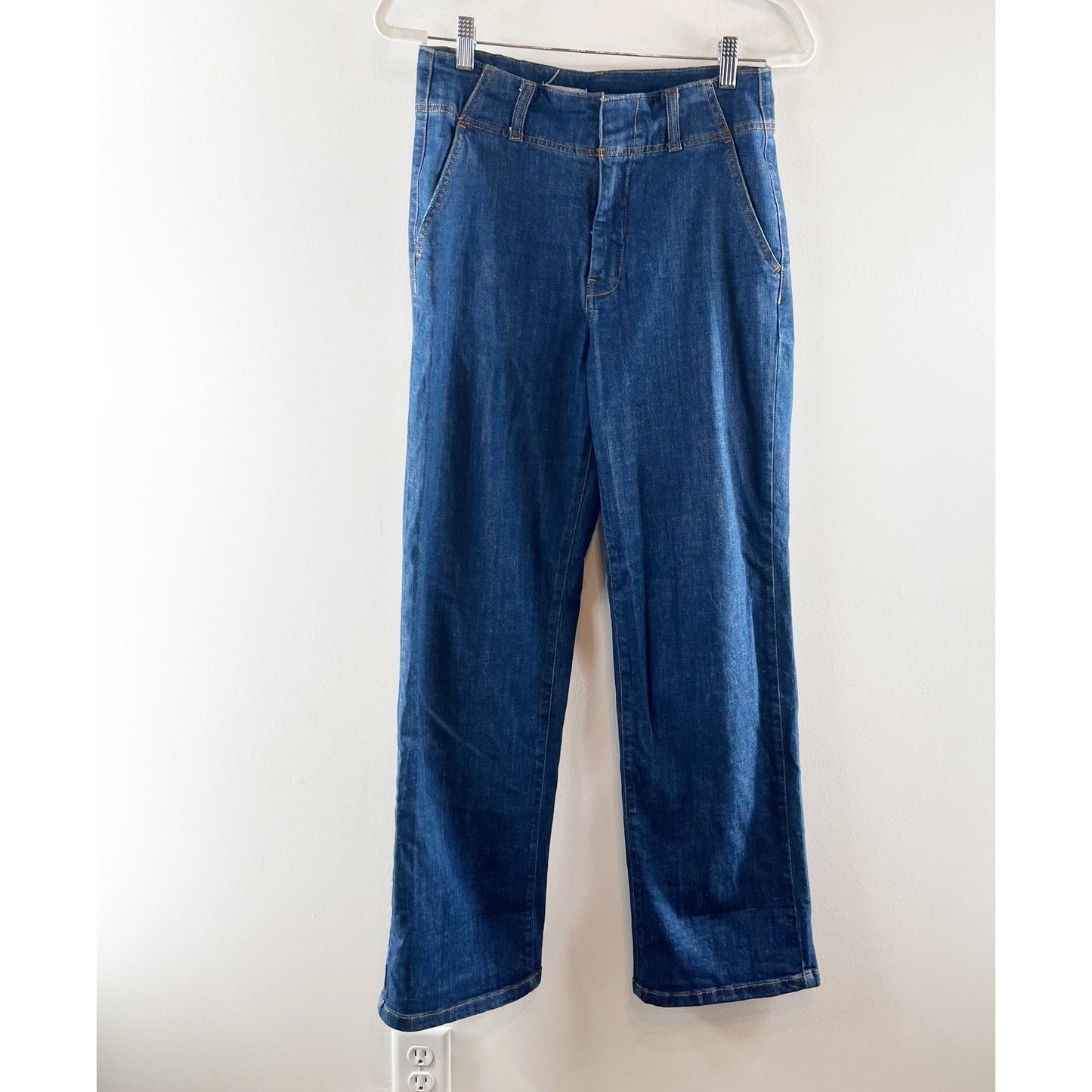Pilcro Anthropologie High Rise Straight Leg Trouser Jeans Dark Wash Blue 27