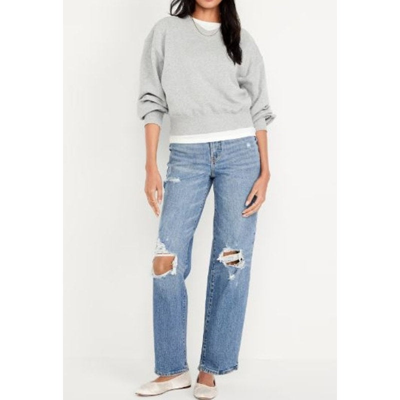 Old Navy High Rise Loose OG Secret Smooth Pockets Ripped Jeans Blue 10 Tall