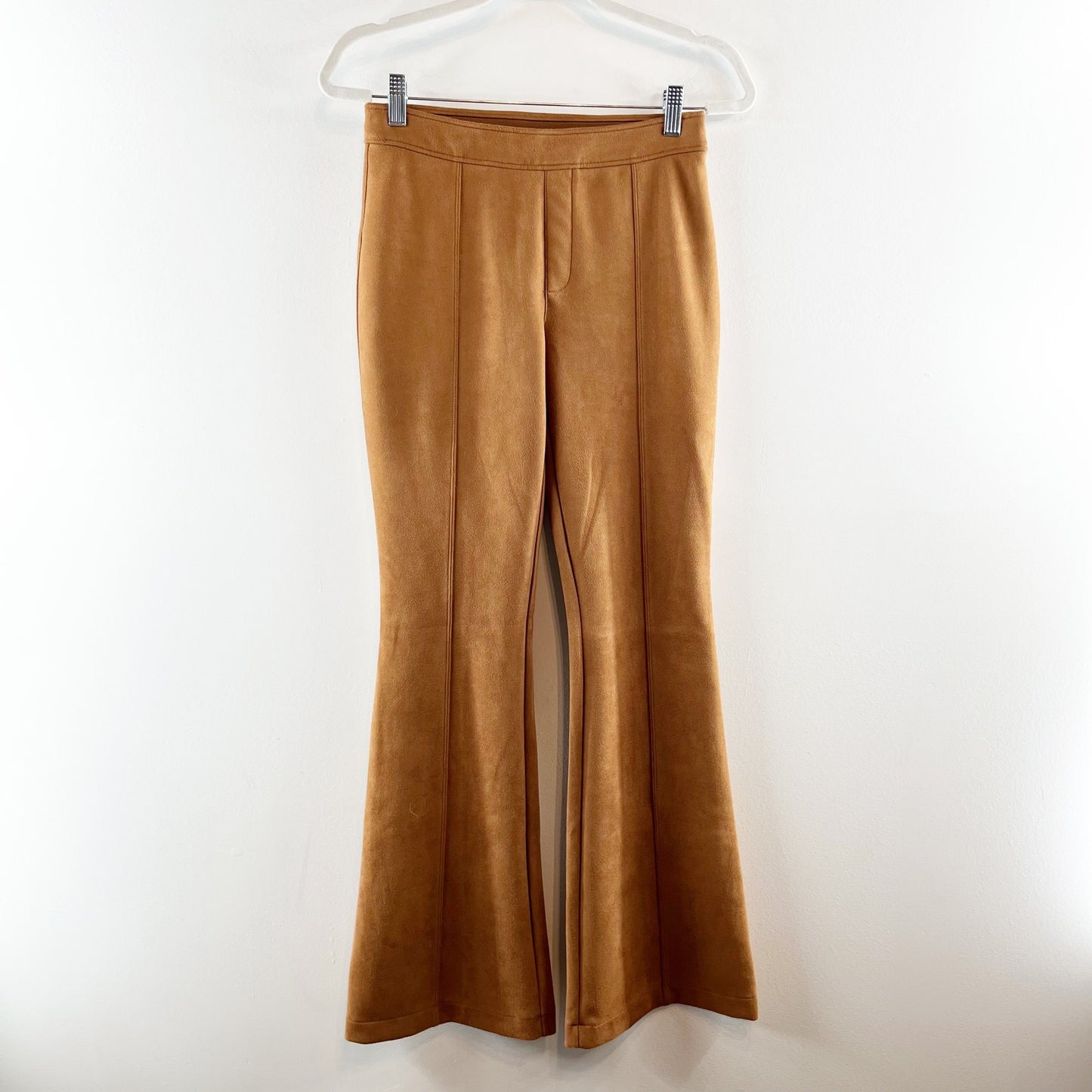 Spanx Faux Suede High Rise Flare Leg Pants in Rich Carmel Brown Medium