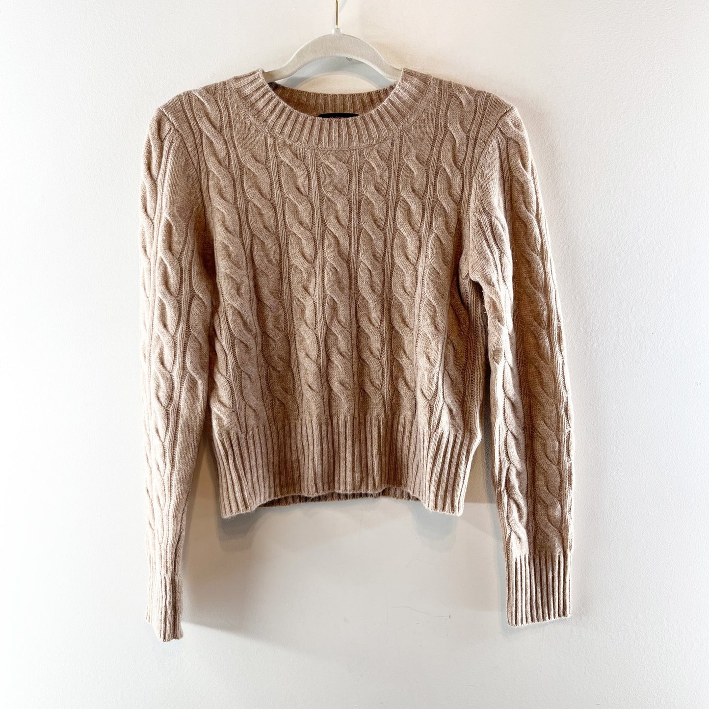 Quince Mongolian Cashmere Shrunken Cable Crew Neck Sweater Oatmeal Small