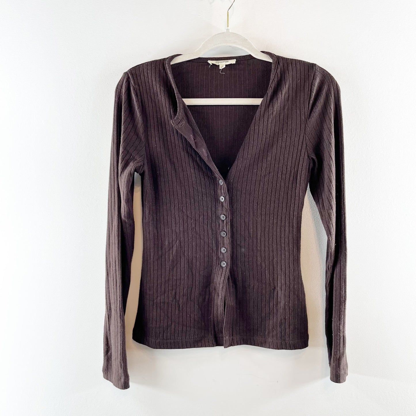 Madewell Textural Cutaway Crewneck Long Sleeve Cardigan Sweater Molasses Brown S
