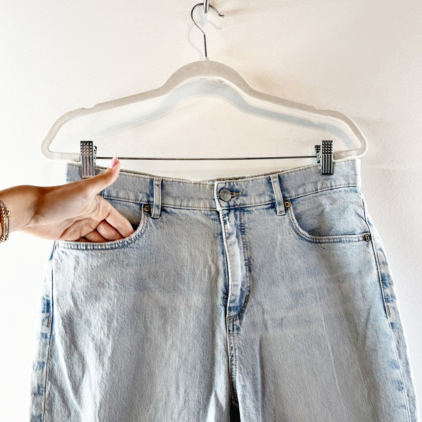 Loft High Waisted Denim Frayed Hem Kick Flare Cropped Jeans Blue 30 / 10