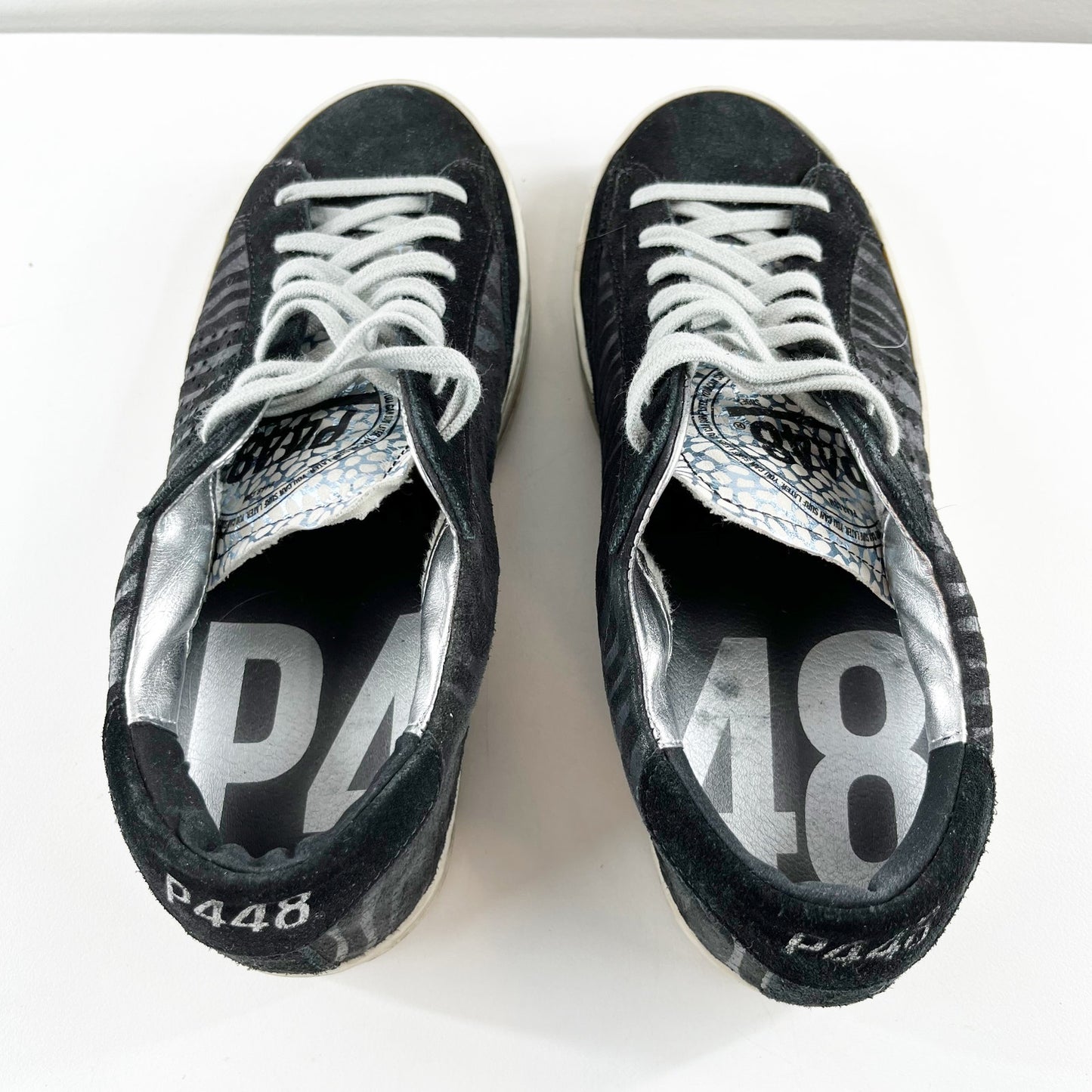 P448 John Low Top Lace Up Zebra Print Shoes Sneakers Black 7