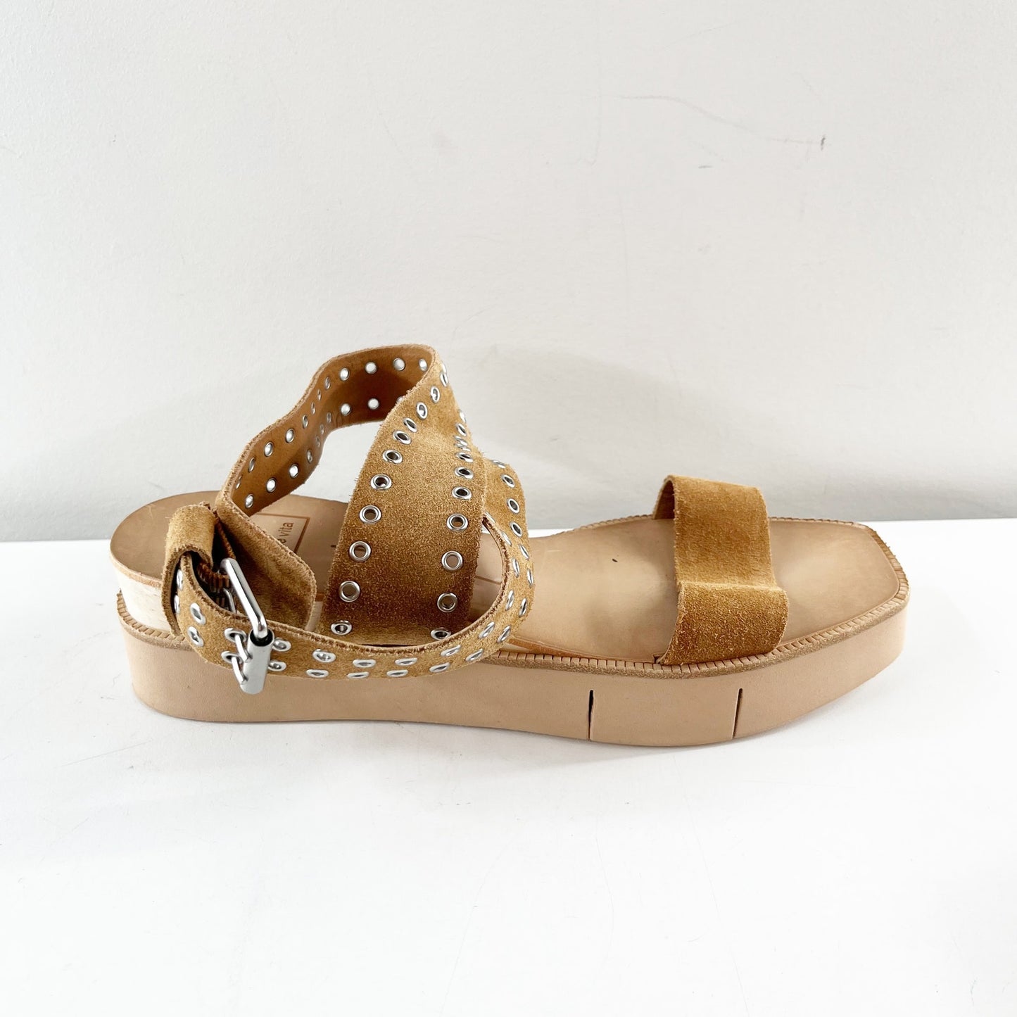 Dolce Vita Panko Stud Suede Sandals Shoes Caramel Brown 7