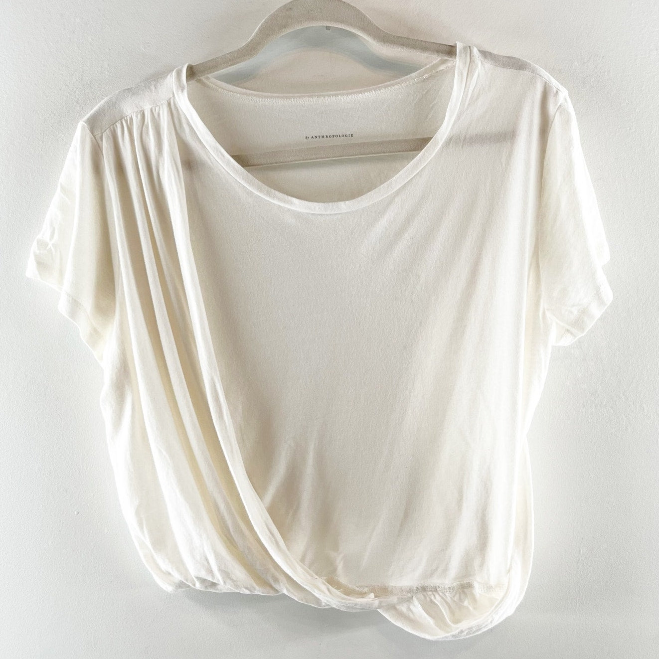 Anthropologie Short Sleeve Draped Crewneck Tee Shirt White Medium