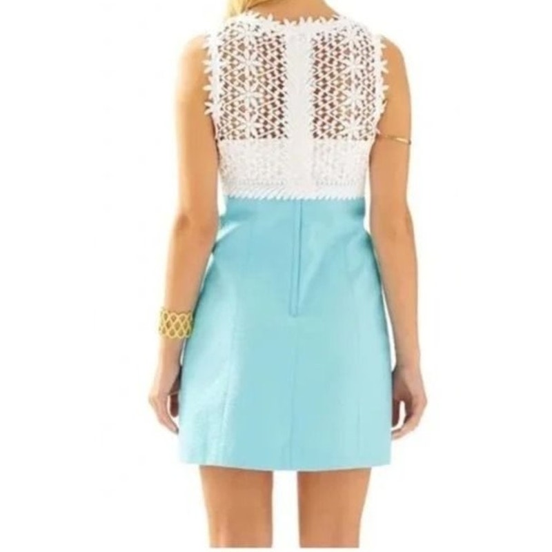 Lilly Pulitzer Breakers Crochet Lace Mini Shift Dress Turquoise Blue White 10
