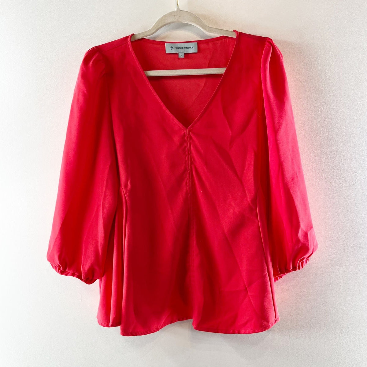 Tuckernuck Long Sleeve V Neck Blouse Poppy Red Large