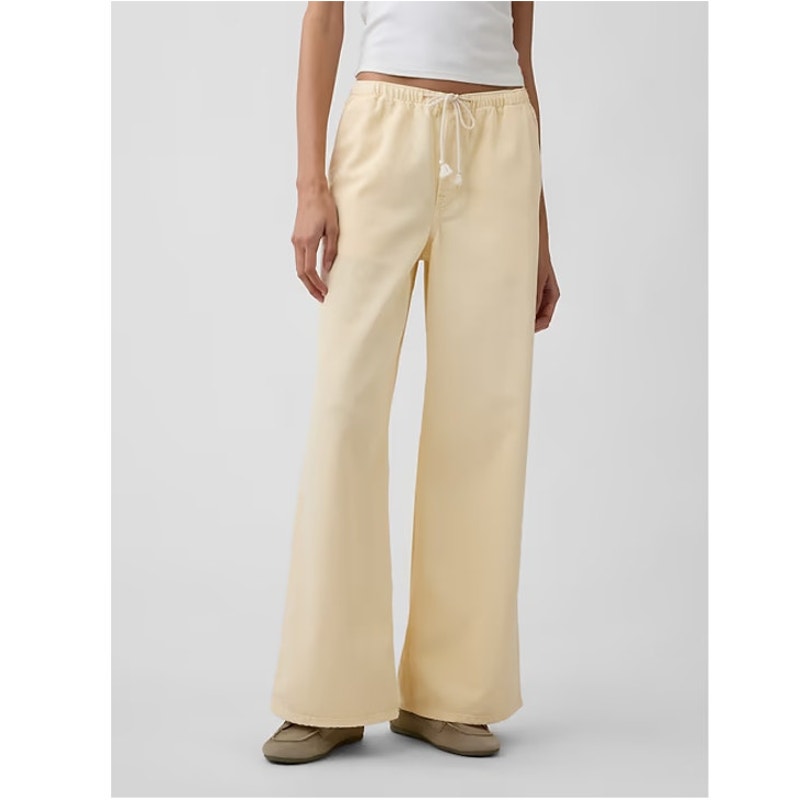 Gap Denim Superlight Mid Rise Soft Pull-On Wide Leg Jeans Vanilla Pudding Small