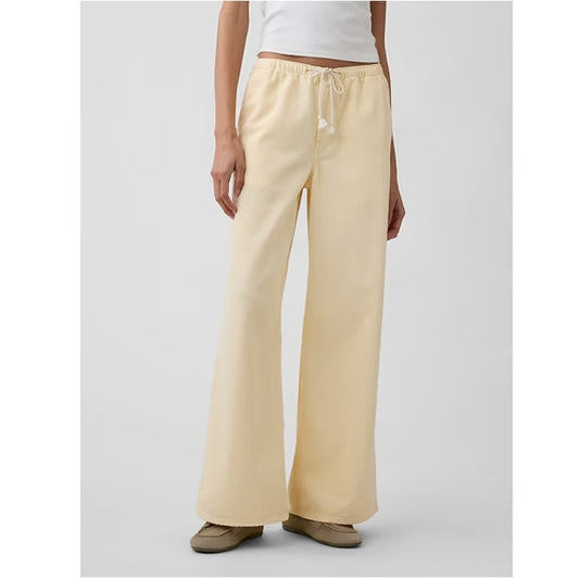 Gap Denim Superlight Mid Rise Soft Pull-On Wide Leg Jeans Vanilla Pudding Small