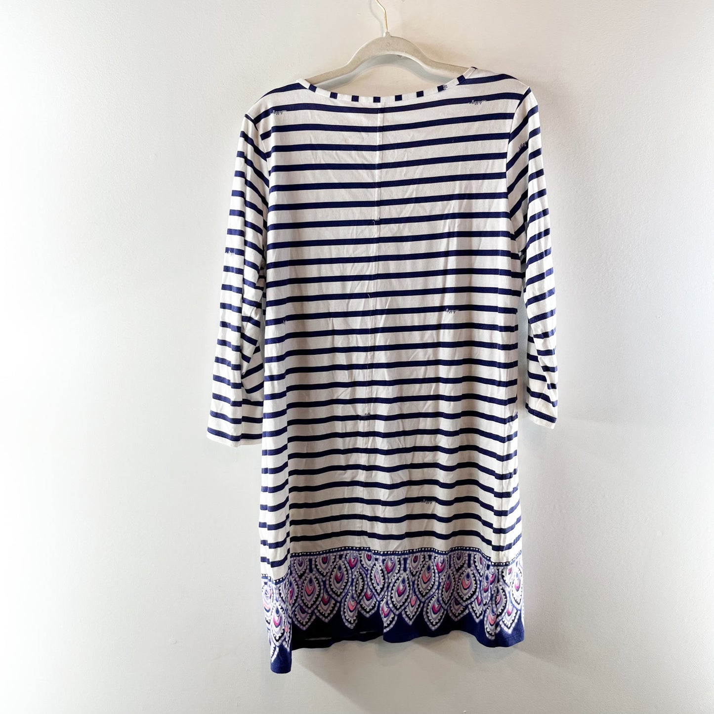 Lilly Pulitzer Beacon 3/4 Sleeve Cotton Striped Mini Tee Shirt Dress Blue XL