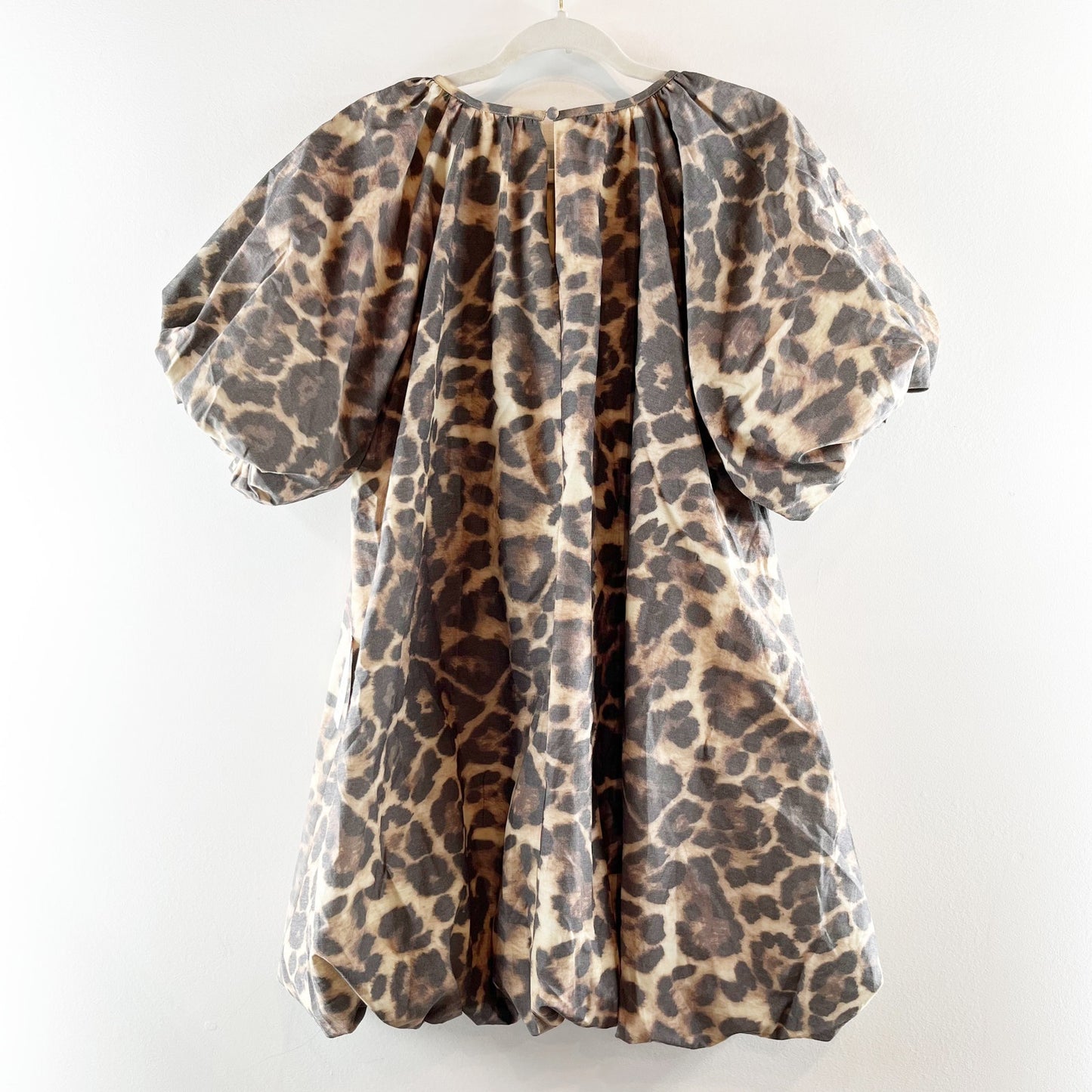 ASOS Leopard Print Puff Sleeve Bubble Hem Mini Dress Tan Black 10