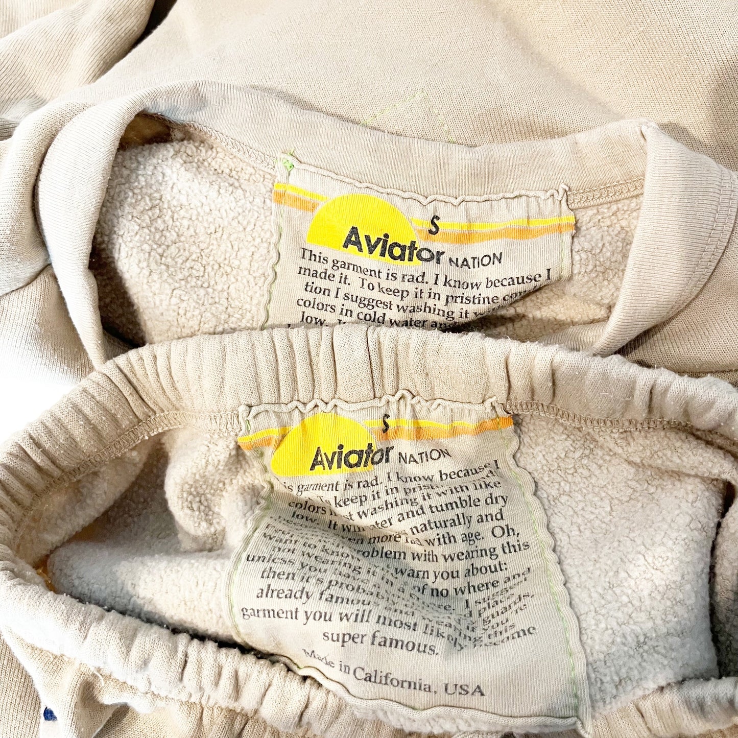 Aviator Nation Lightning Bolt Crewneck Sweatshirt Sweatpants Matching Set Sand S