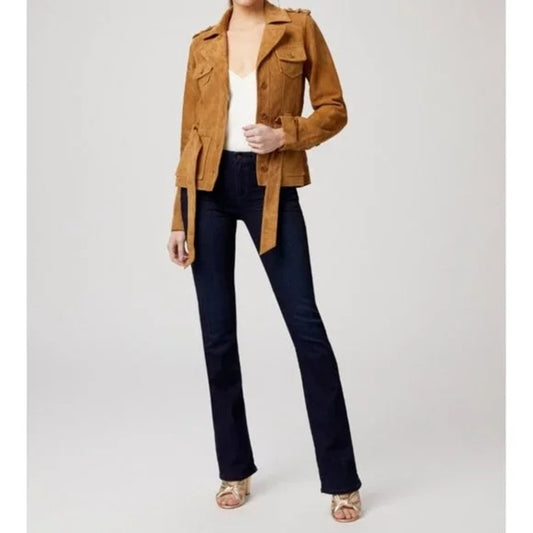 Paige High Rise Manhattan Boot Cut Dark Wash Jeans Blue 24