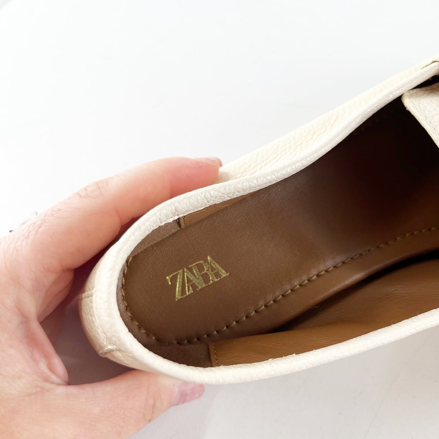 Zara Ruched Leather Slip On Penny Loafers Flat Cream 39 US 8.5