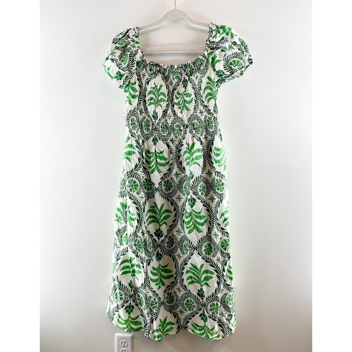 H&M Off The Shoulder Poplin Printed Midi Sundress Green XL