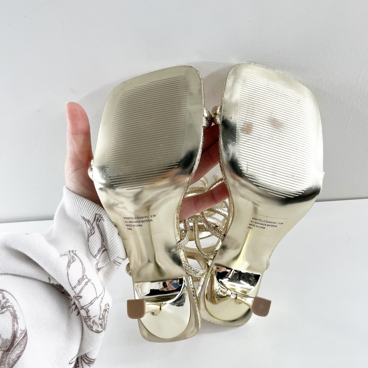 Steve Madden Shantelle Ankle Wrap Strappy Square Toe Sandals Gold Snake 8.5