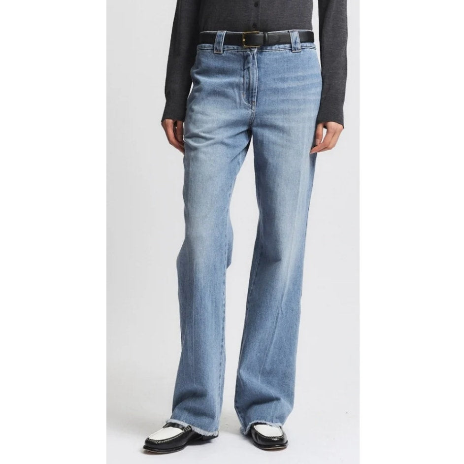 Saintart Nessa Mid Rise Straight Leg Raw Hem Jeans Medium Wash Blue XS