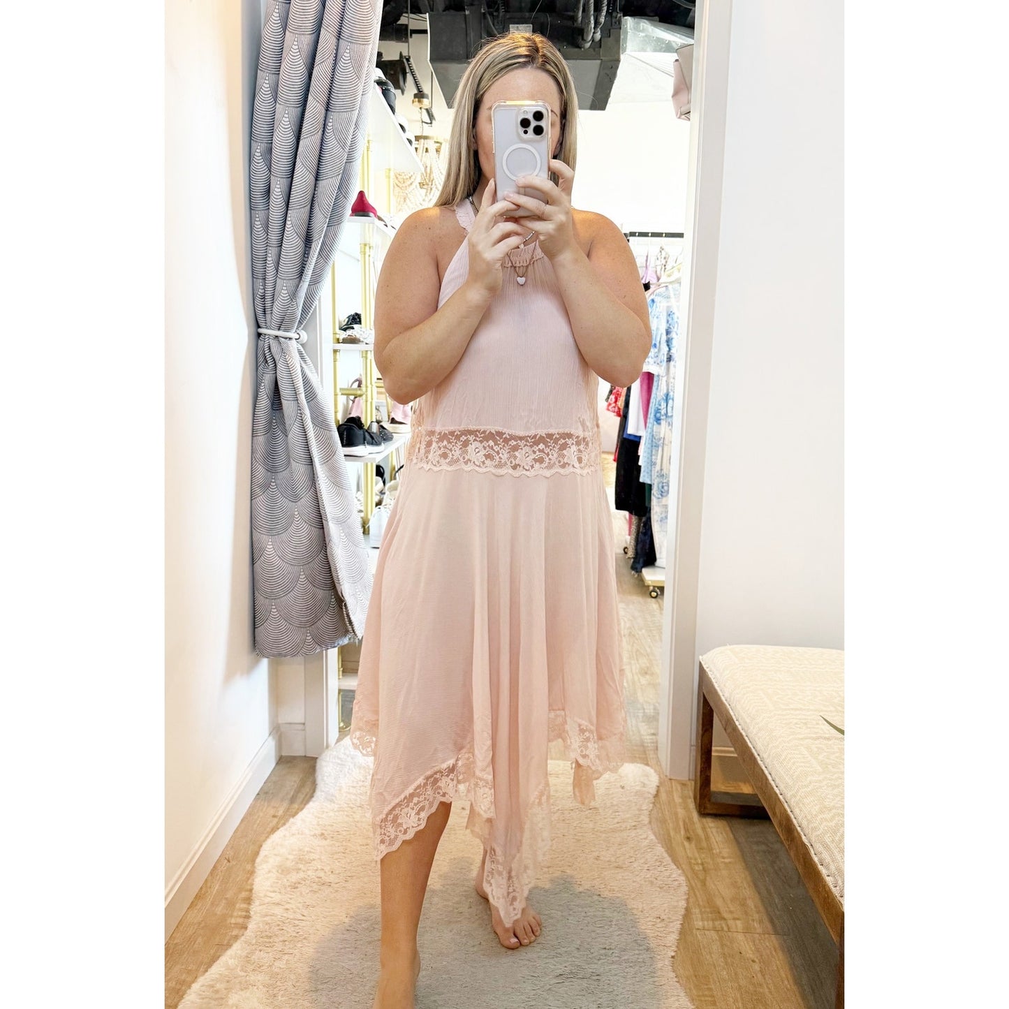 Intimately by Free People Sleeveless Halter Neck Hi-Low Midi Dress Light Pink M