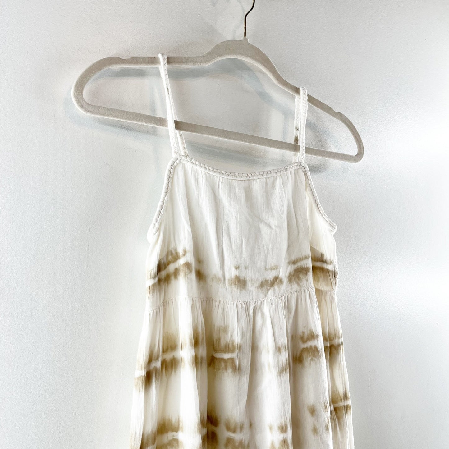 Aerie Cotton Tie Dye Tiered Maxi Sundress Dress Cream Tan XS NWT