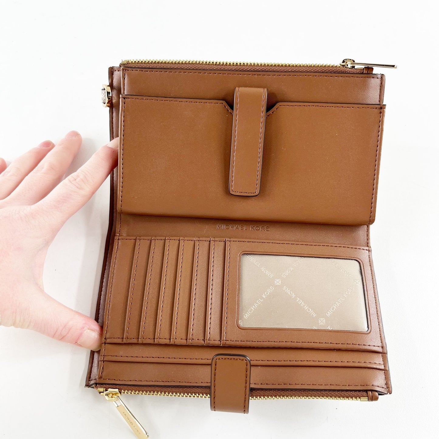 Michael Kors Jet Set Canvas Bi Fold Logo Wallet Cream Brown