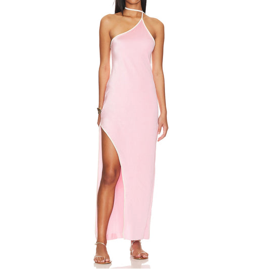 Baobab Anna One Shoulder Maxi Dress with Slit Baby Pink Small