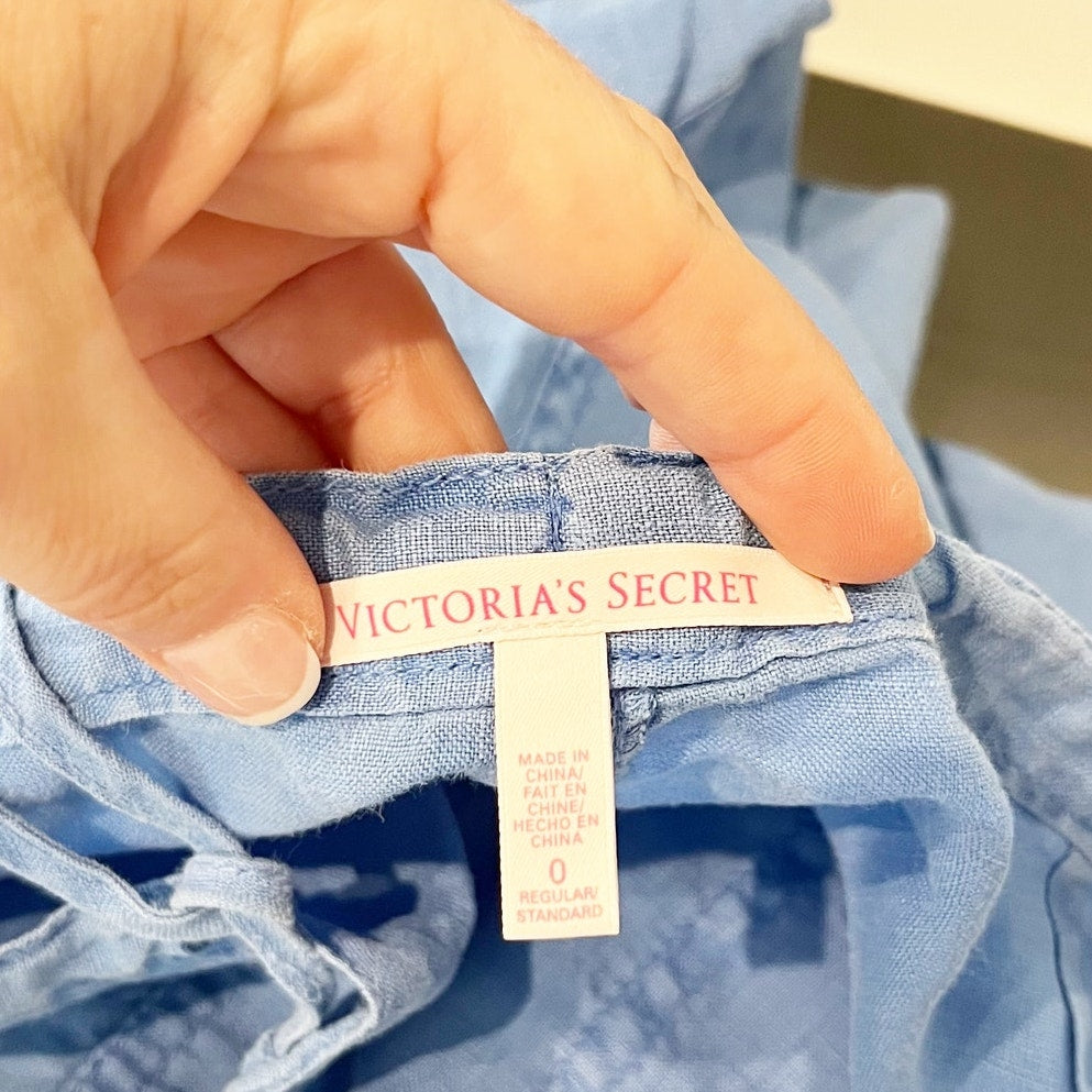 Victoria's Secret Low Rise Linen Wide Leg Beach Pants Blue 0