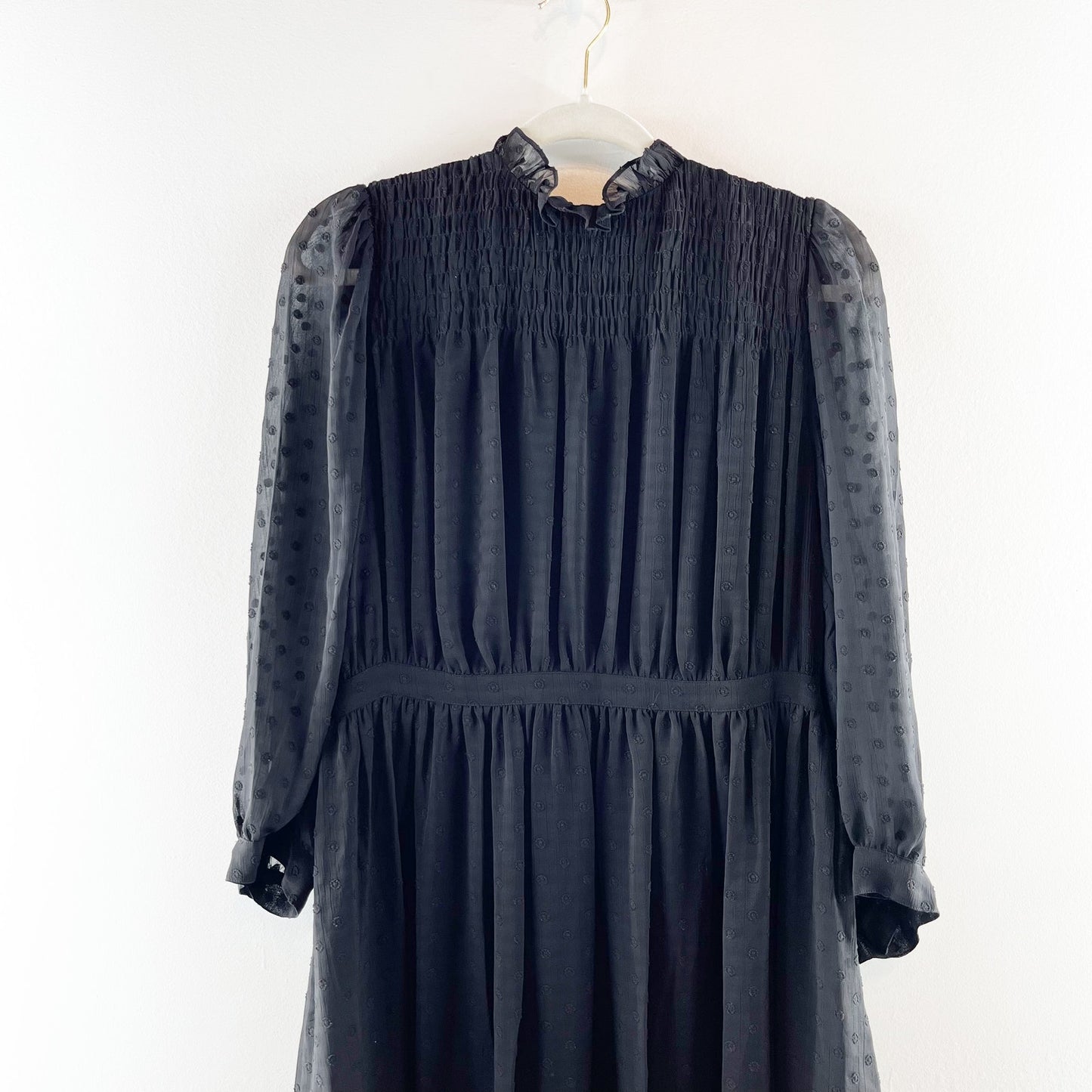 Rebecca Taylor 3/4 Sheer Sleeves Clip Dot Mini Dress Black 8