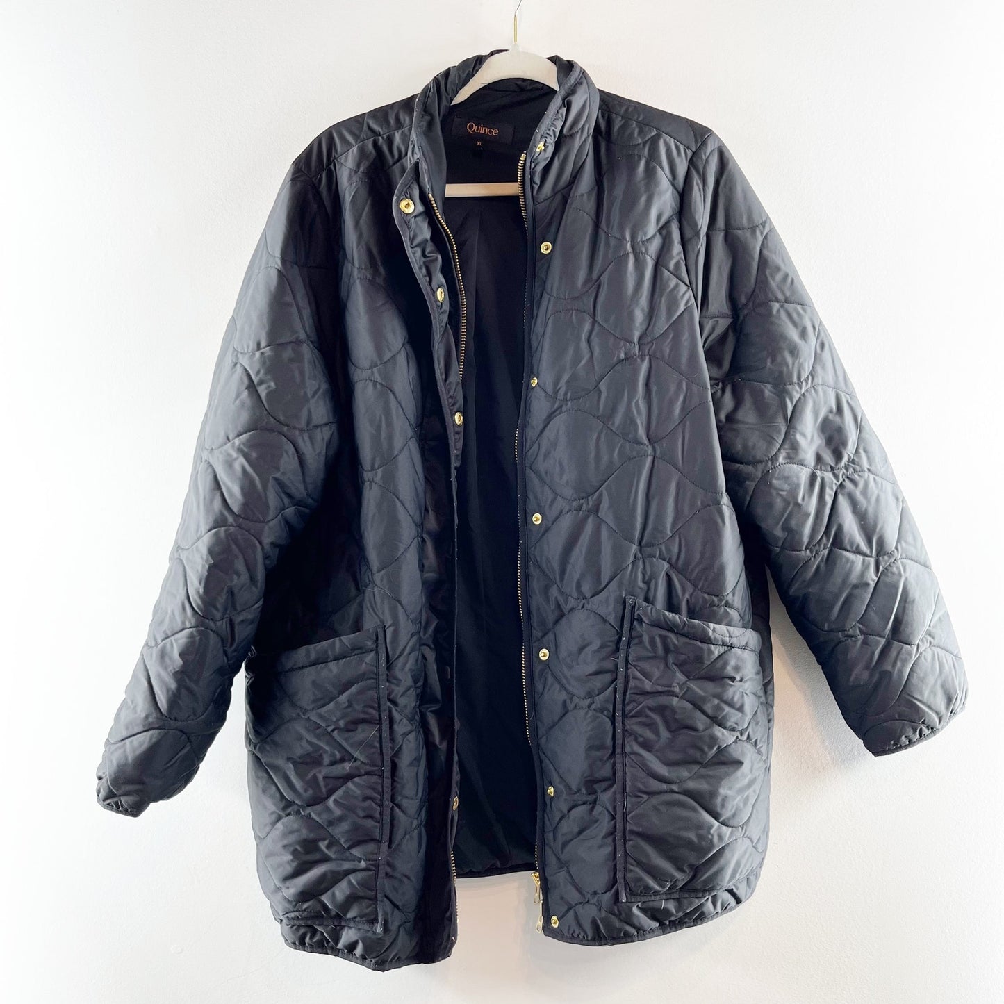 Quince Featherless Quilted Long Puffer Jacket Coat Black XL