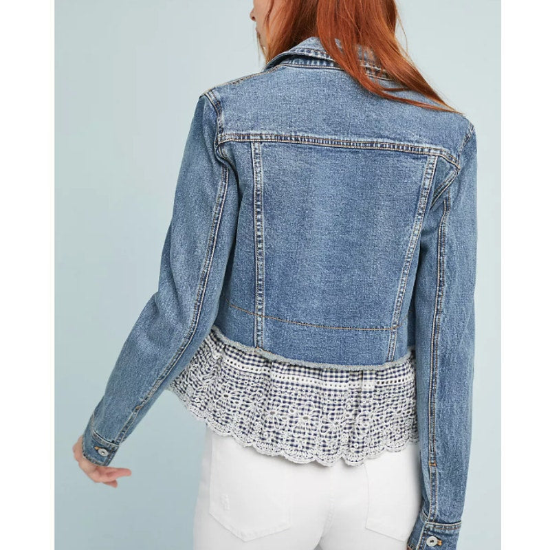 Pilcro and The Letterpress Anthropologie Eyelet Peplum Denim Jacket Blue Small