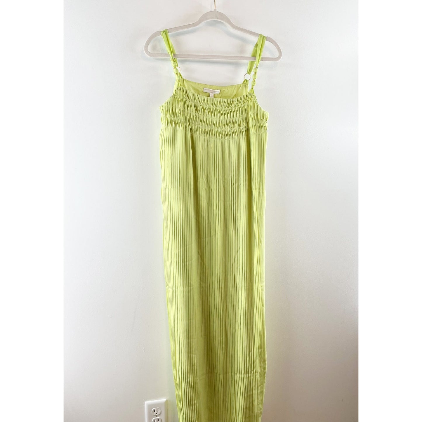 Adrienne Landau Plisse Midi Slip Dress in Green Glow 6