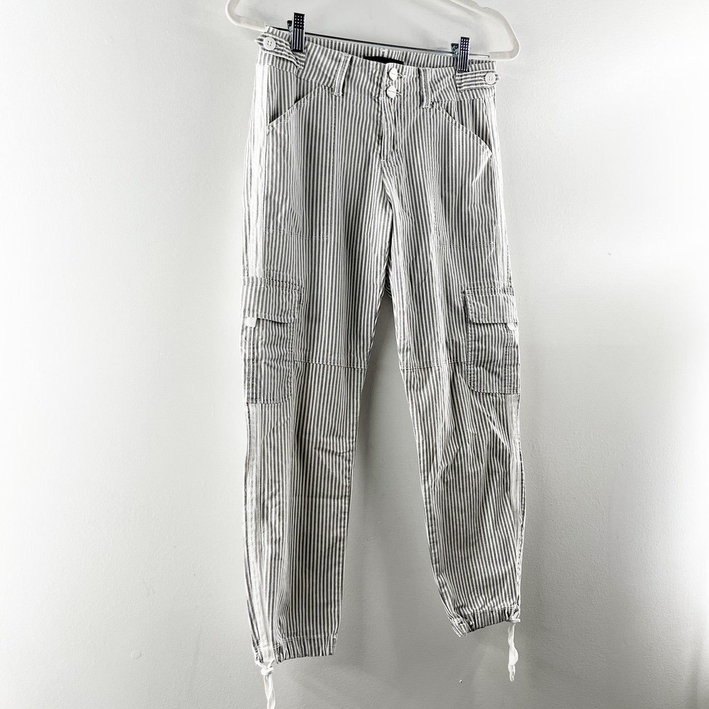 Sanctuary X Anthropologie Striped Ankle Cargo Jogger Pants Gray White 25 / 0