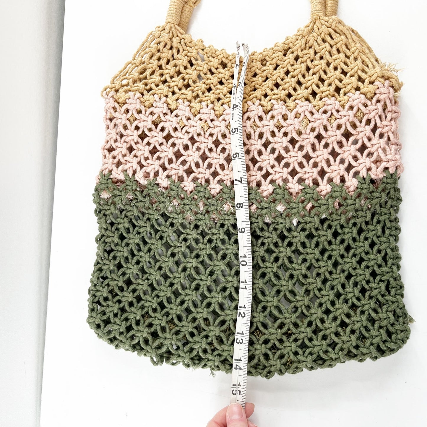 Aerie Crochet Beach Tote Bag Purse Brown Pink Green