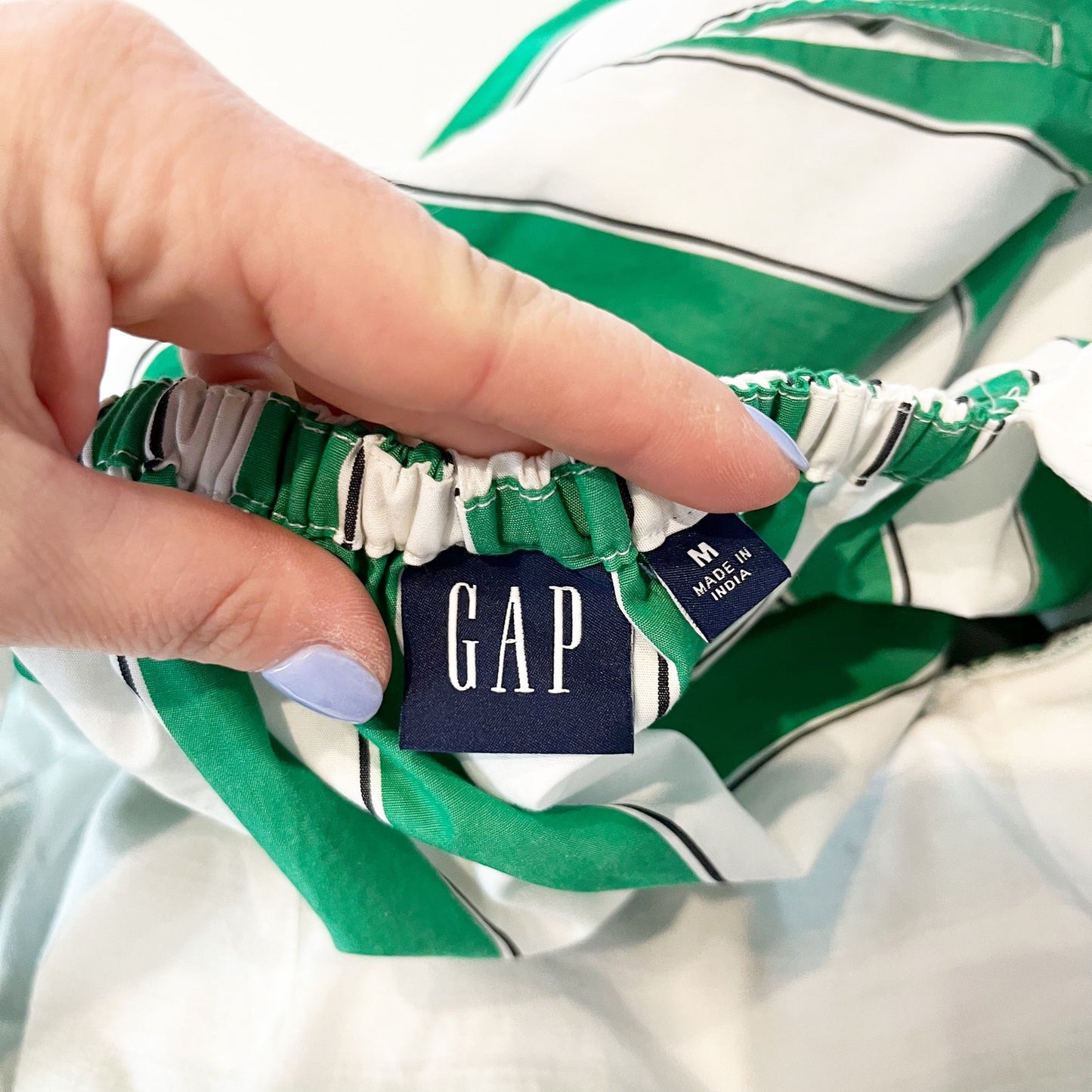 Gap Striped Sleeveless Poplin Tie-Back Mini Dress Green White Medium