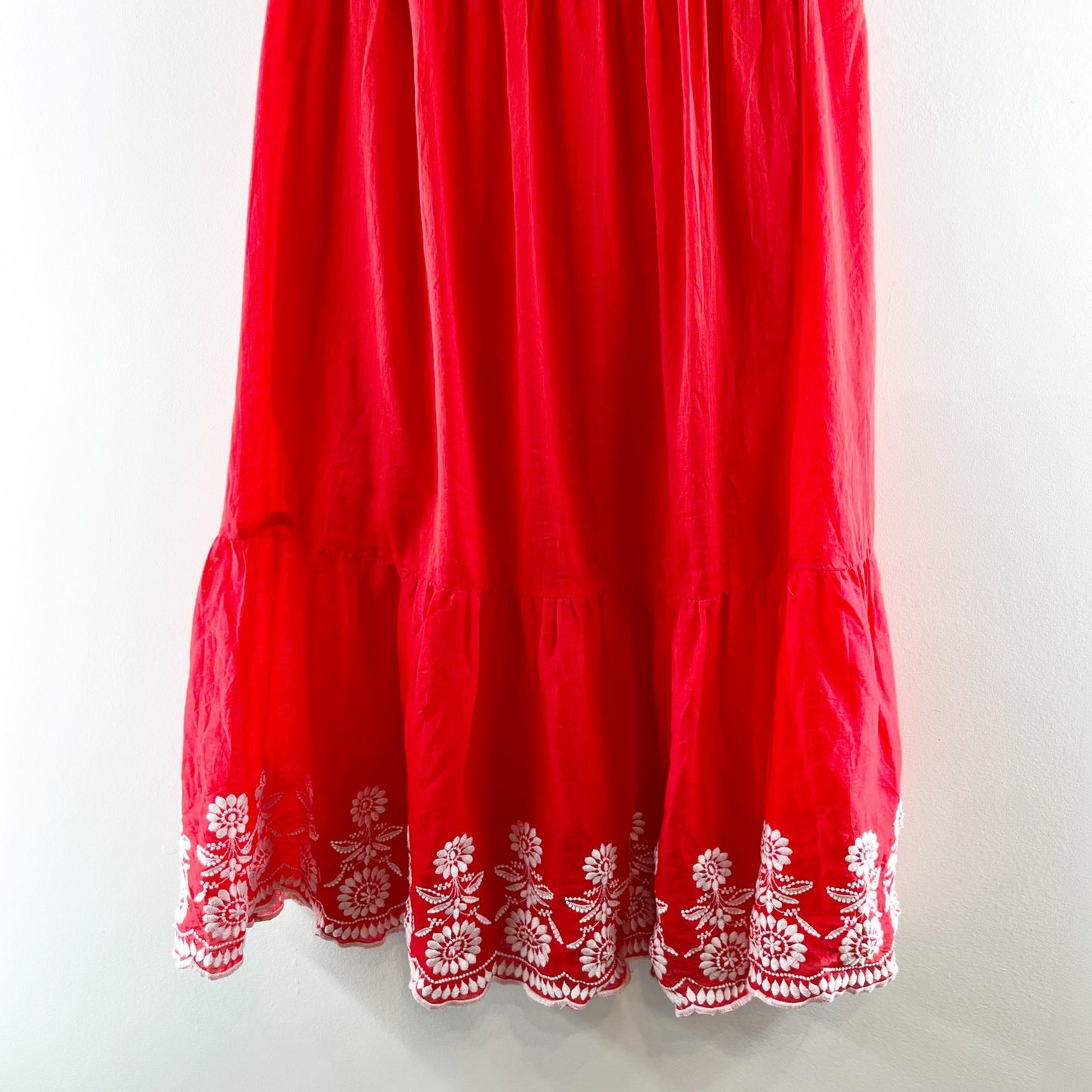 Ann Taylor Embroidered Hem Cotton Midi Peasant Skirt Red 6 Petite