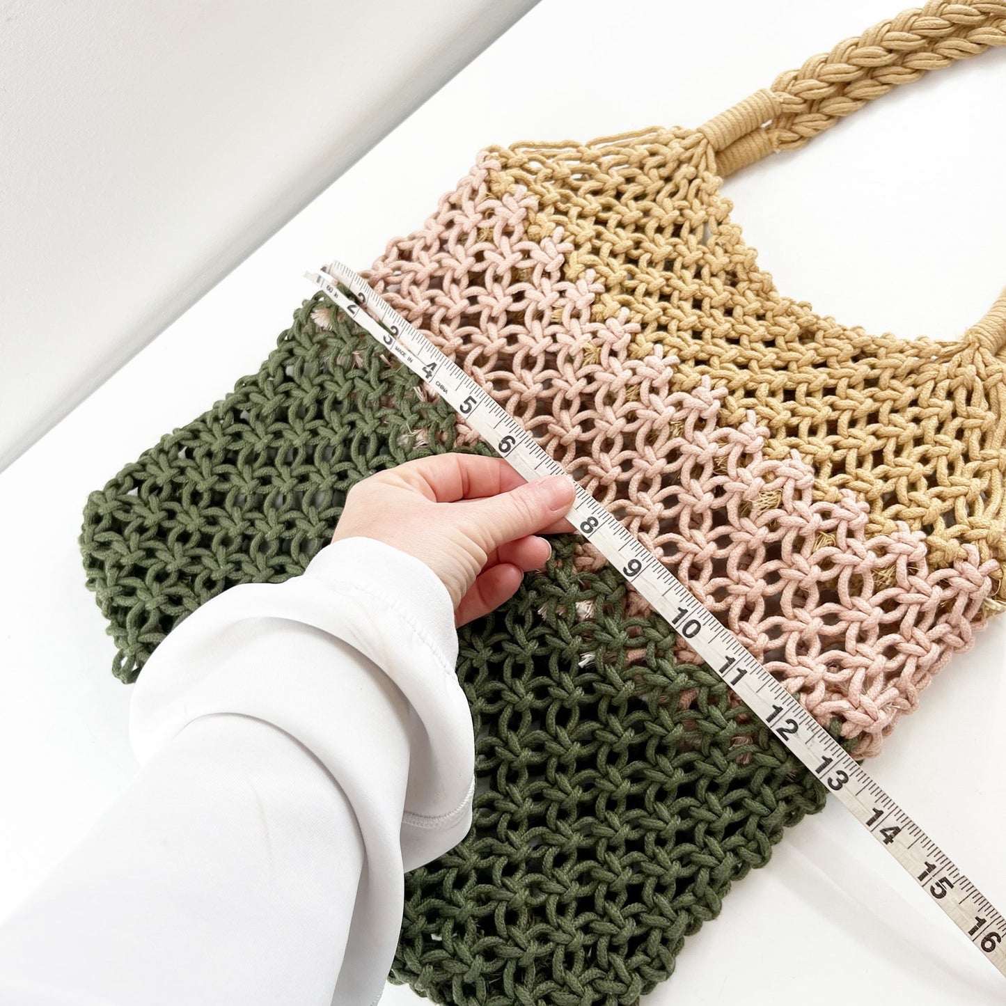 Aerie Crochet Beach Tote Bag Purse Brown Pink Green