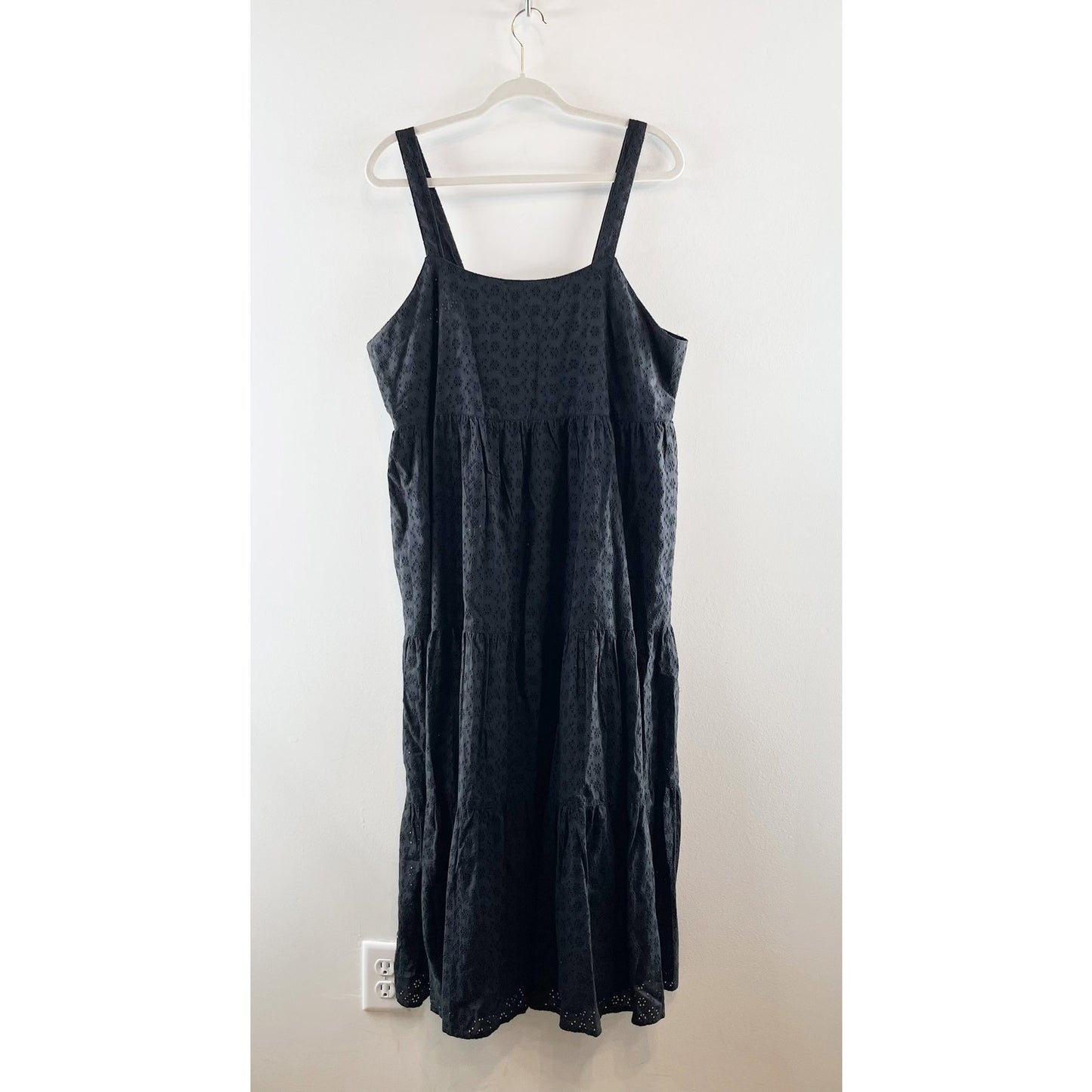 The Drop Brit Tiered Eyelet Square Neck Maxi Dress Black XL
