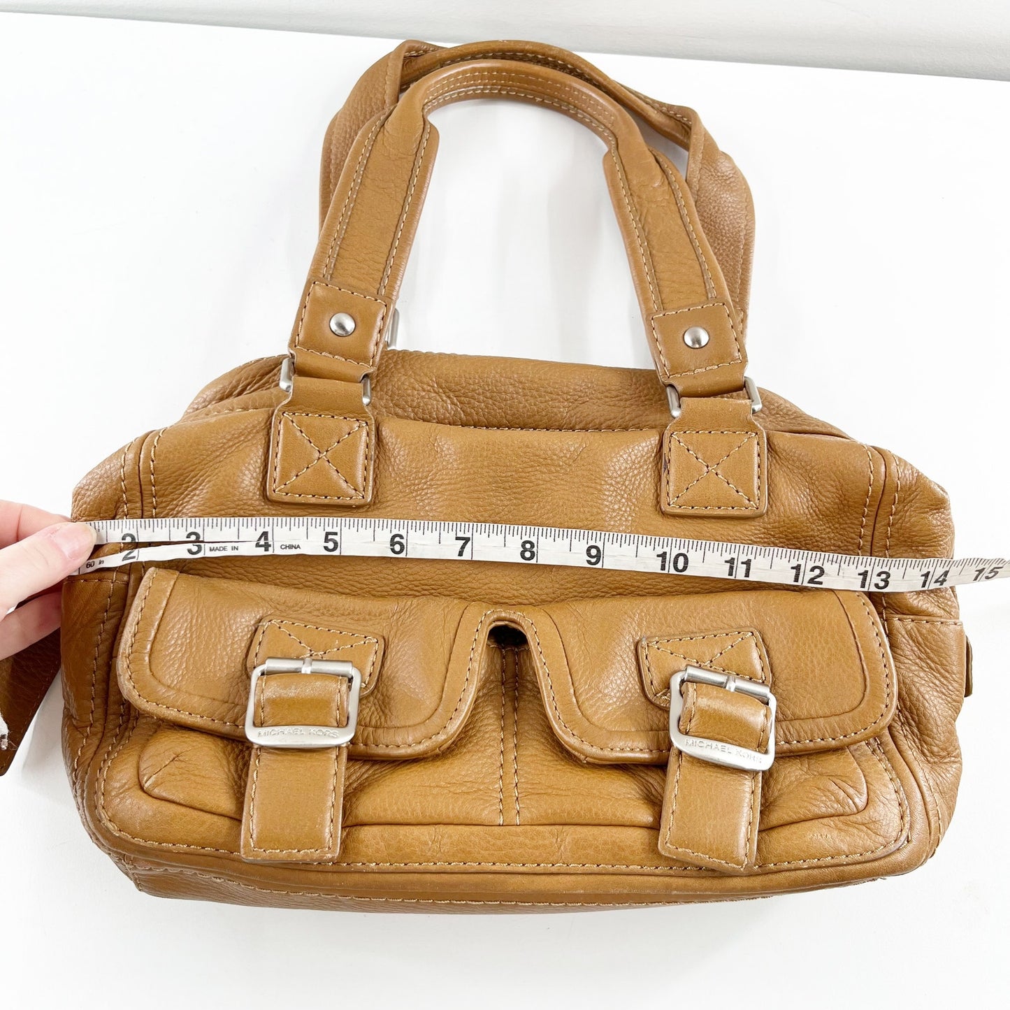 Michael Kors Leather Satchel Bowler Purse Handbag Bag Brown Cognac