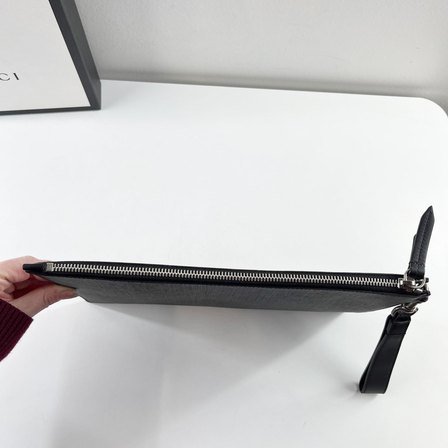 Gucci GG Supreme Kingsnake Canvas Pouch Wristlet Wallet Black