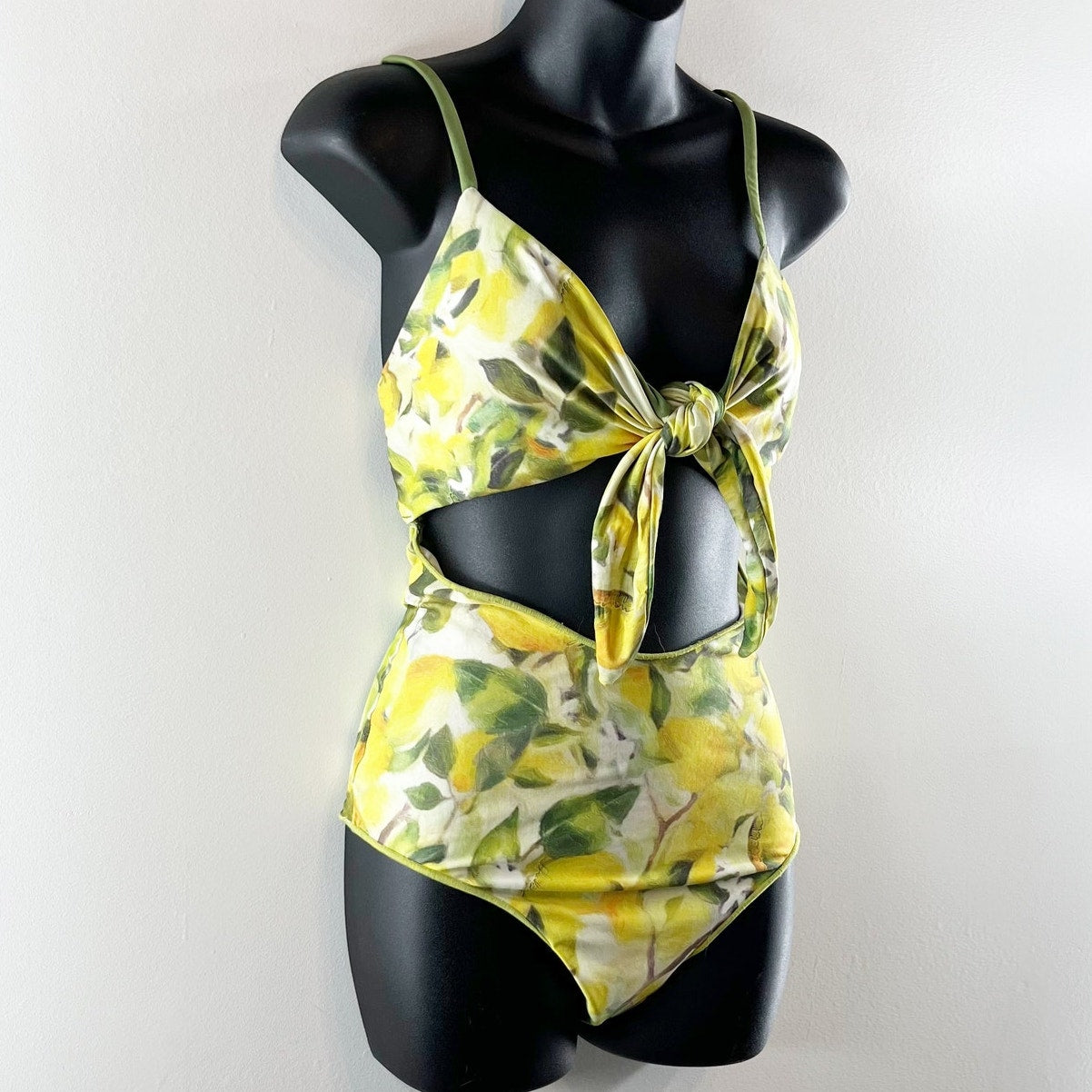 Lemon Print Cutout Strappy Back One Piece Swimsuit Yellow M / L