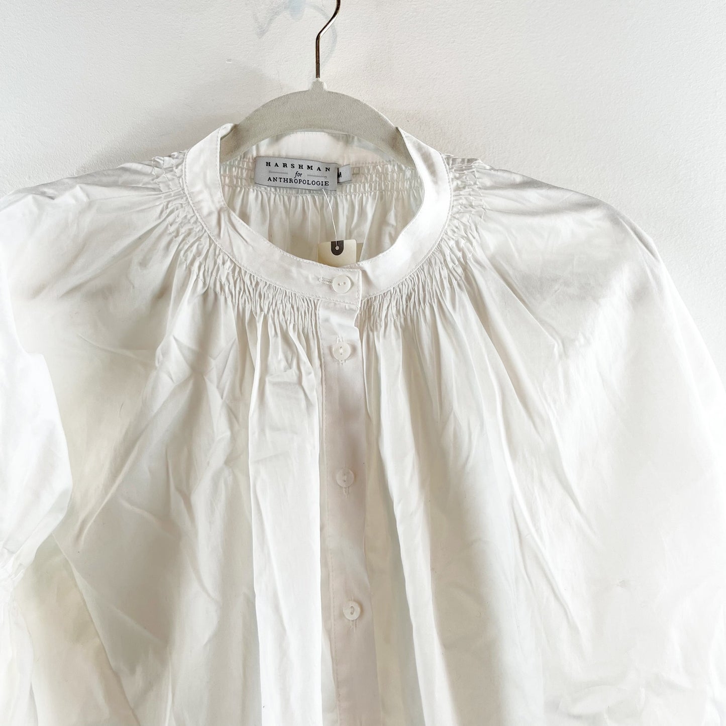 Harshman for Anthropologie 3/4 Sleeve Button-Up Blouse Top White Medium