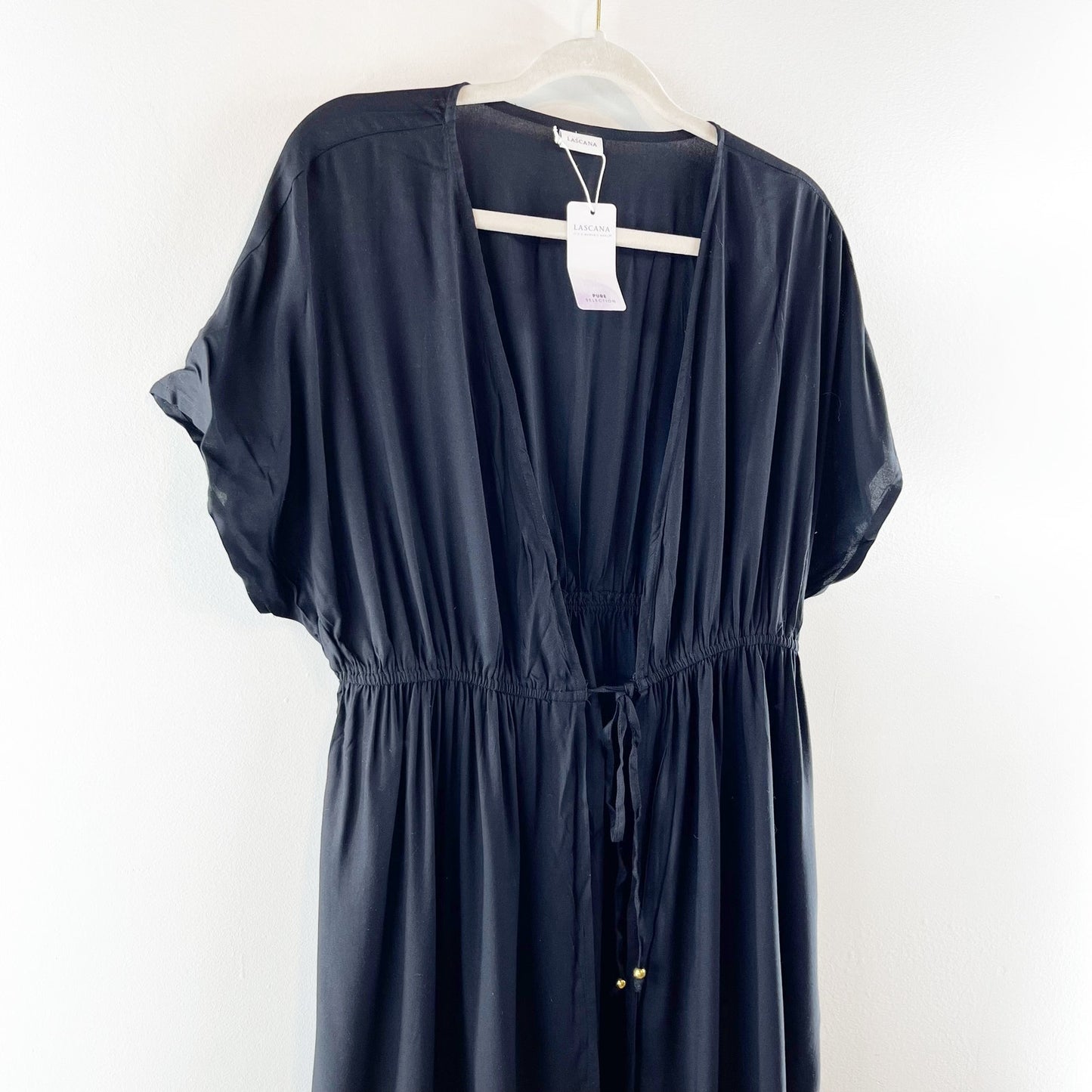 Lascana Short Sleeve Tie Front Maxi Duster Cover Up Black 10