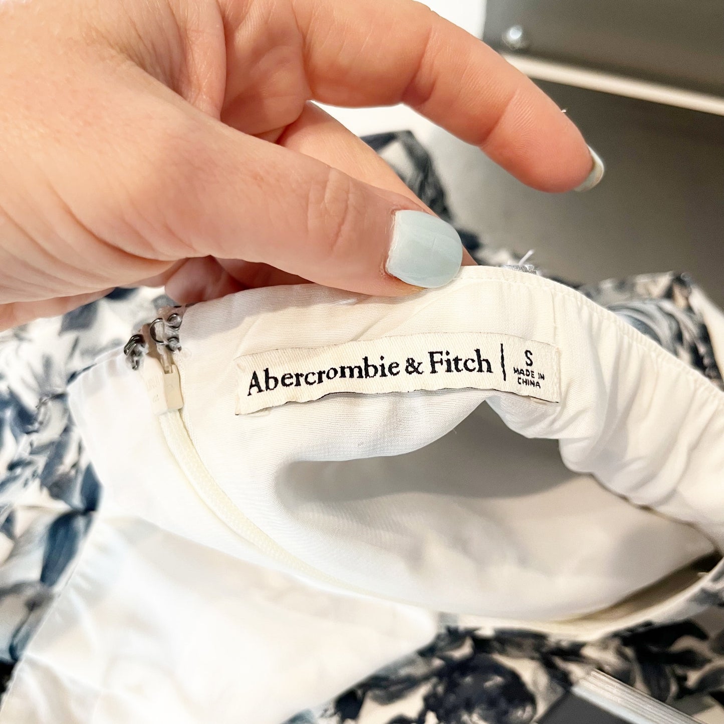 Abercrombie & Fitch Satin Sculpt Floral Sleeveless Slip Mini Dress Blue Small