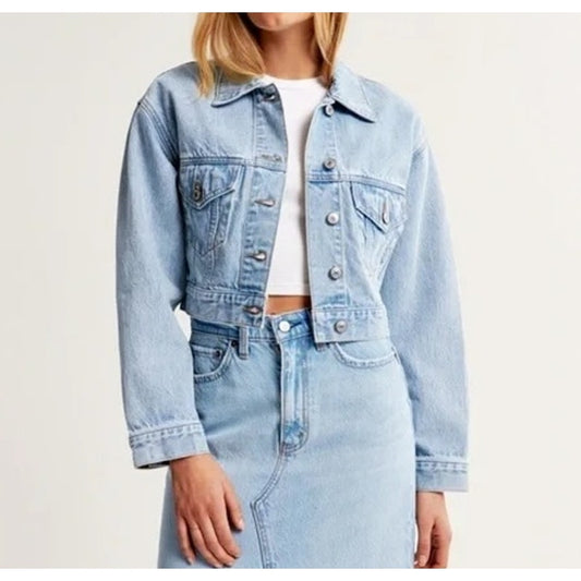 Abercrombie & Fitch Cropped Denim Jean Trucker Jacket Blue Small